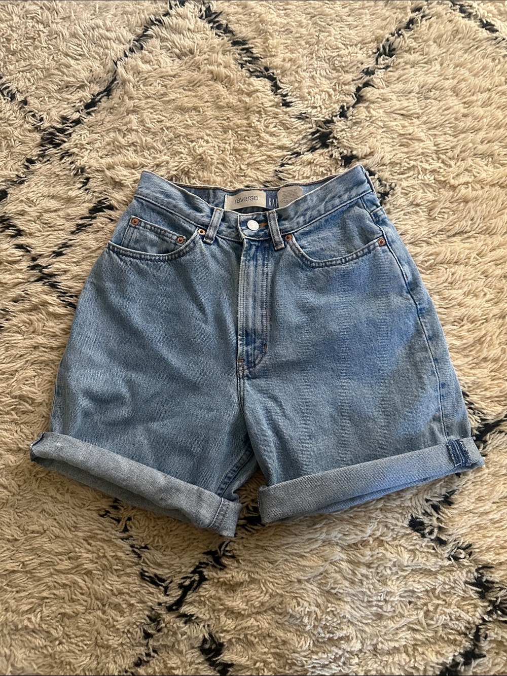 GAP Light Blue High-Rise Rolled Hem Denim Shorts